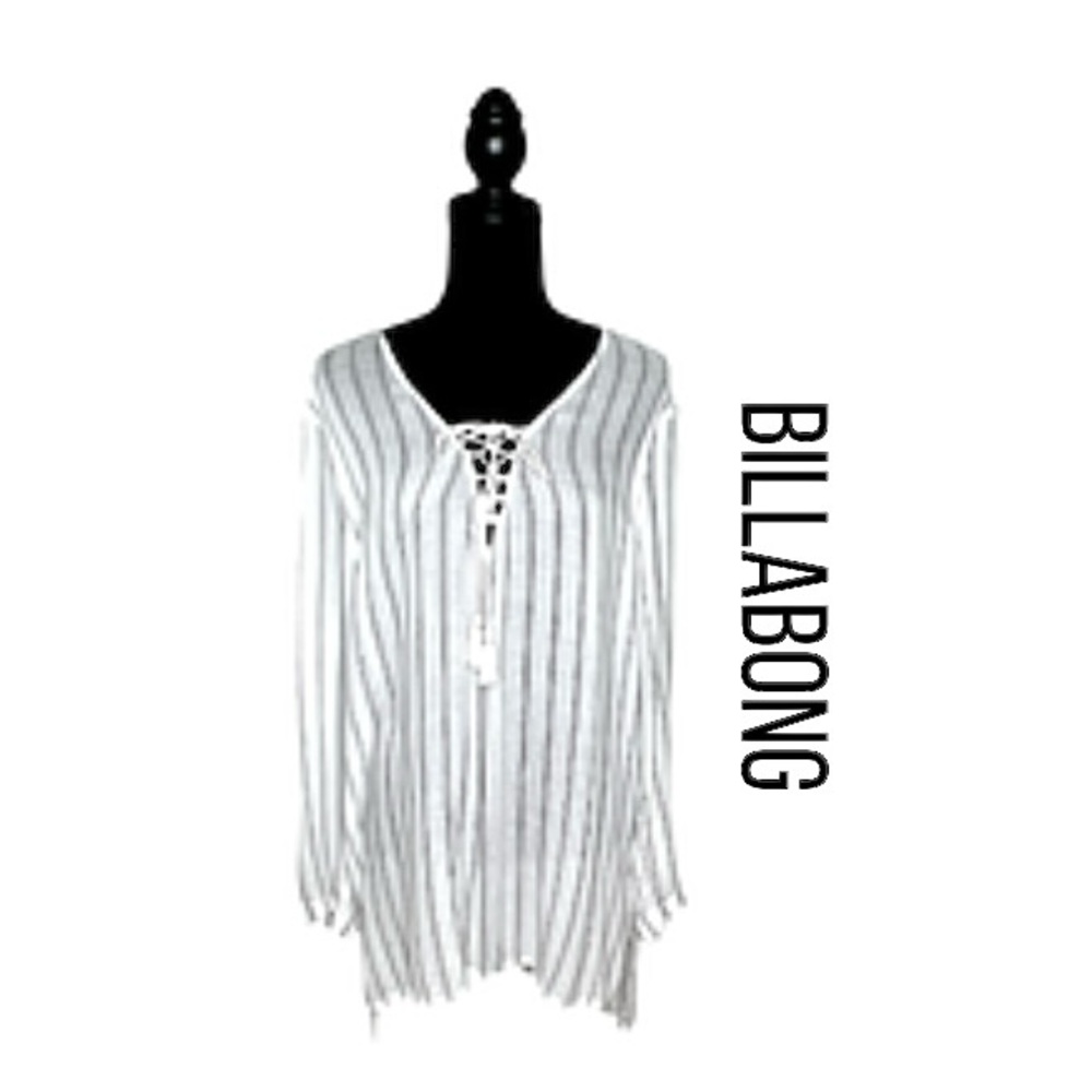 Billabong Blue Skies Beach Coverup Lace Up Neck Womens M Resort Cruise Wear EUC!